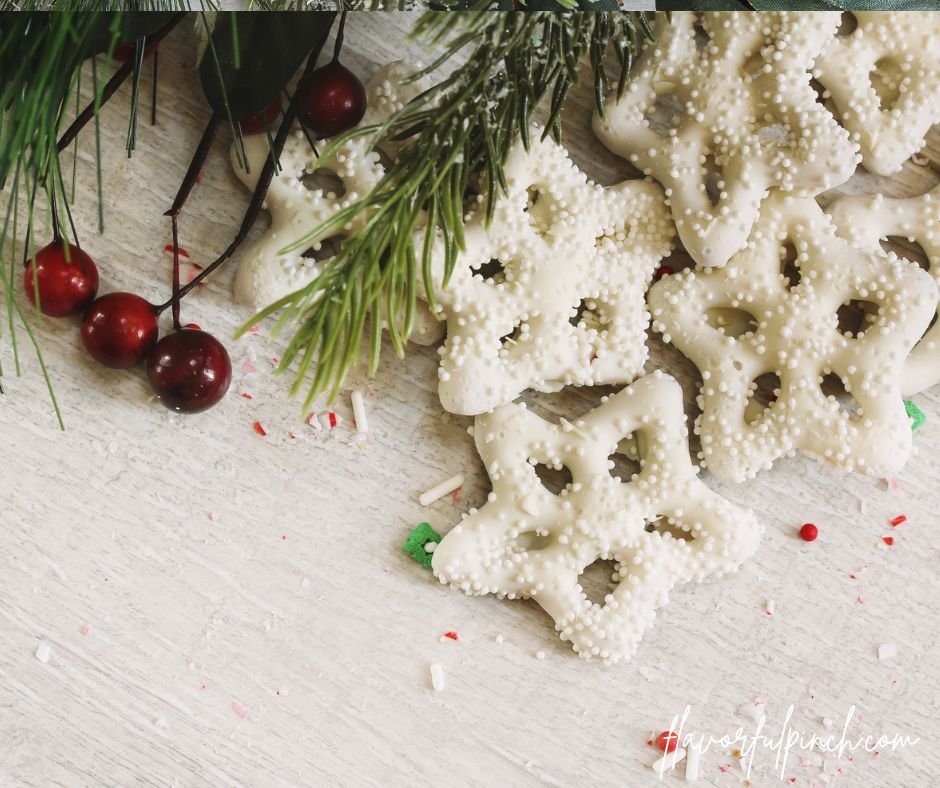 Snowflake Pretzels and No Bake Candy Cane Frosted Pretzels