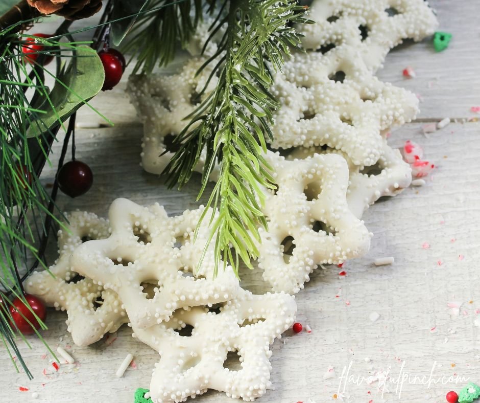 Snowflake Pretzels and No Bake Candy Cane Frosted Pretzels