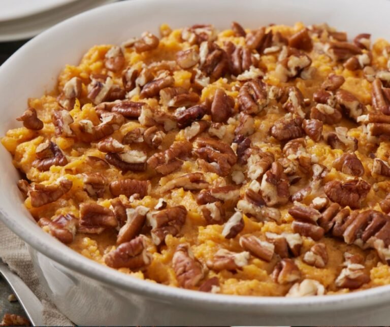 Sweet Potato Casserole with Candied Pecans