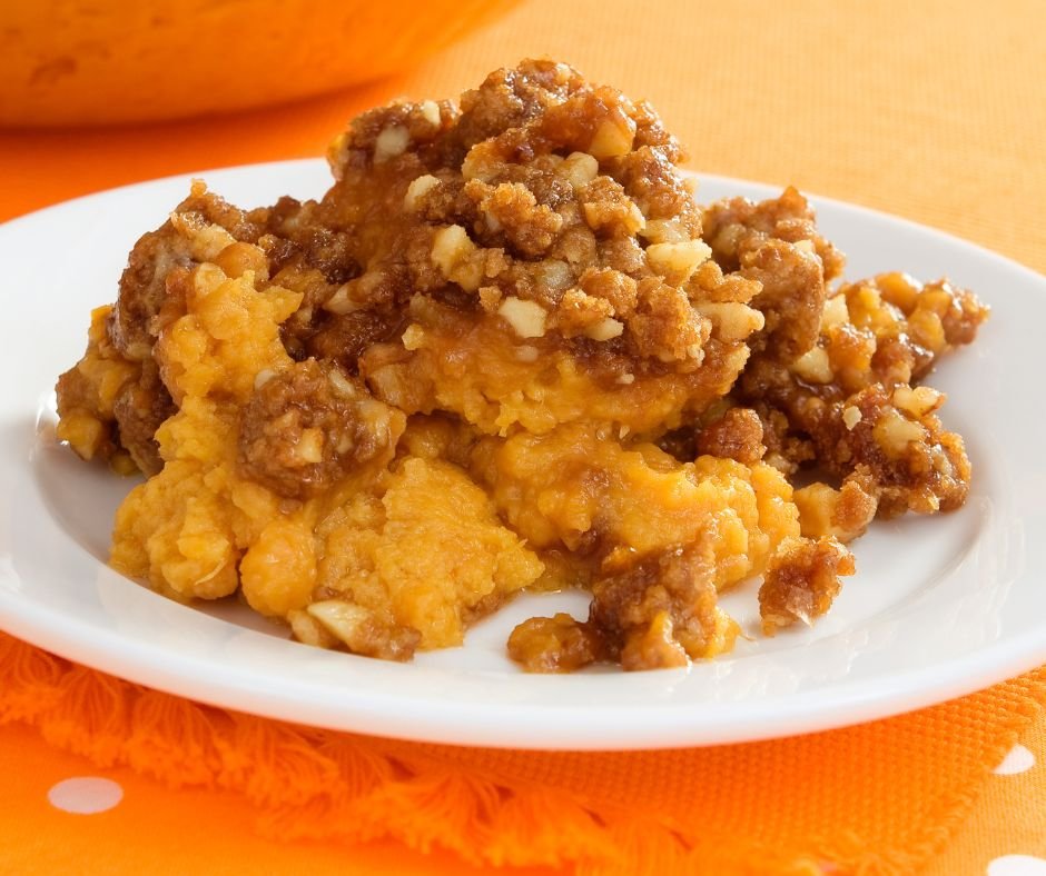 Sweet Potato Casserole with Candied Pecans