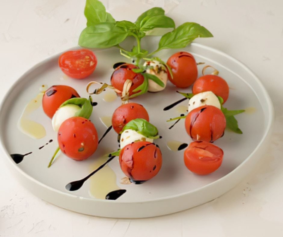 Tomato Mozzarella Basil Skewers