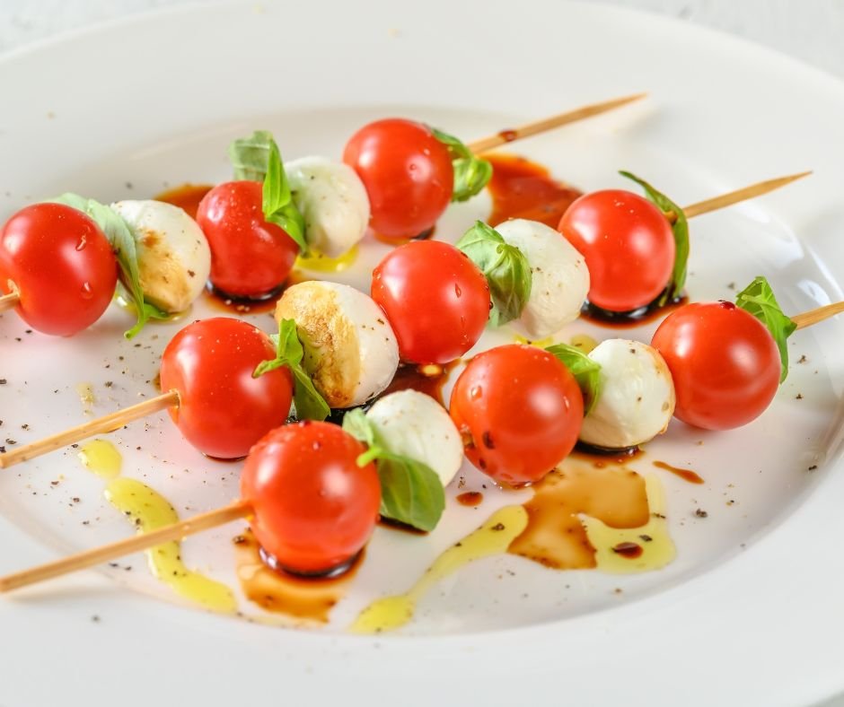 Tomato Mozzarella Basil Skewers