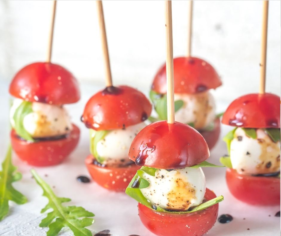 Tomato Mozzarella Basil Skewers