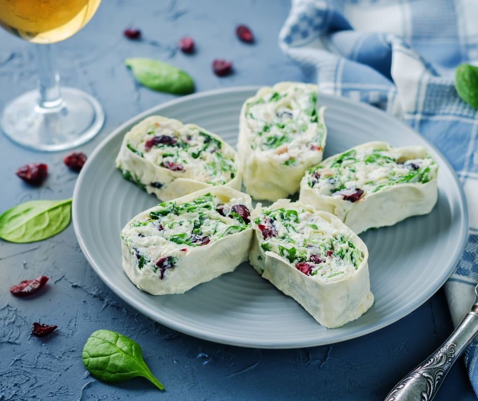 Turkey Spinach Ricotta and Dried Cranberry Roll Ups (Pinwheels)